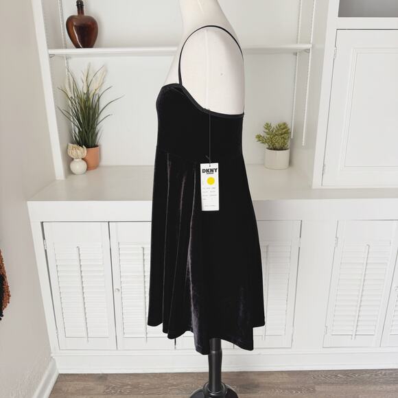 NWT Vintage DKNY Black Velvet Babydoll Mini Dress Size L - Picture 3 of 5